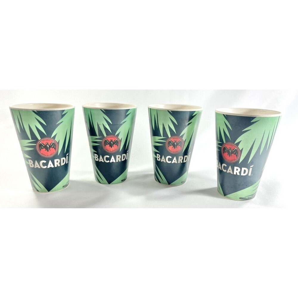 Bacardi Promotional Palm Tree Green Set of 4  Acrylic Bar Tumbler Cups